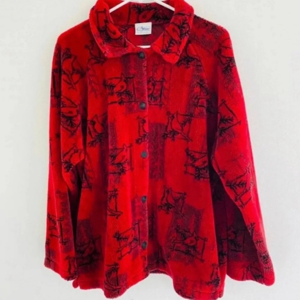 Vintage 90s Artisans Sunschein Designs Red Fleece Teddy Sweater Medium